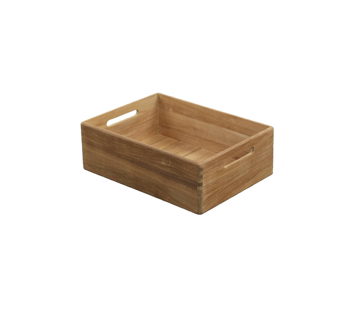 Teakhouten dienblad met ingebouwde handvatten, met een eenvoudig en functioneel ontwerp.