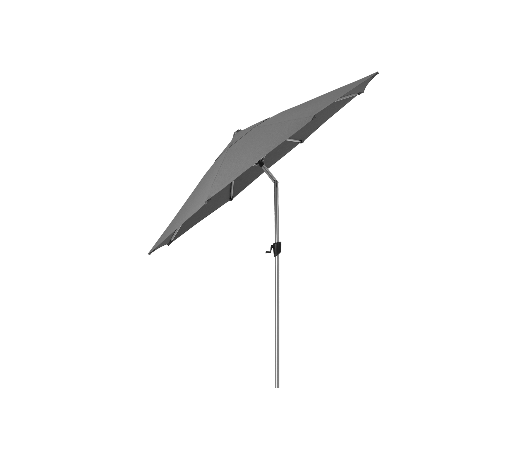Een slanke, moderne paraplu met een rechthoekige kap ondersteund door een slanke paal, ontworpen voor schaduw en beschutting.