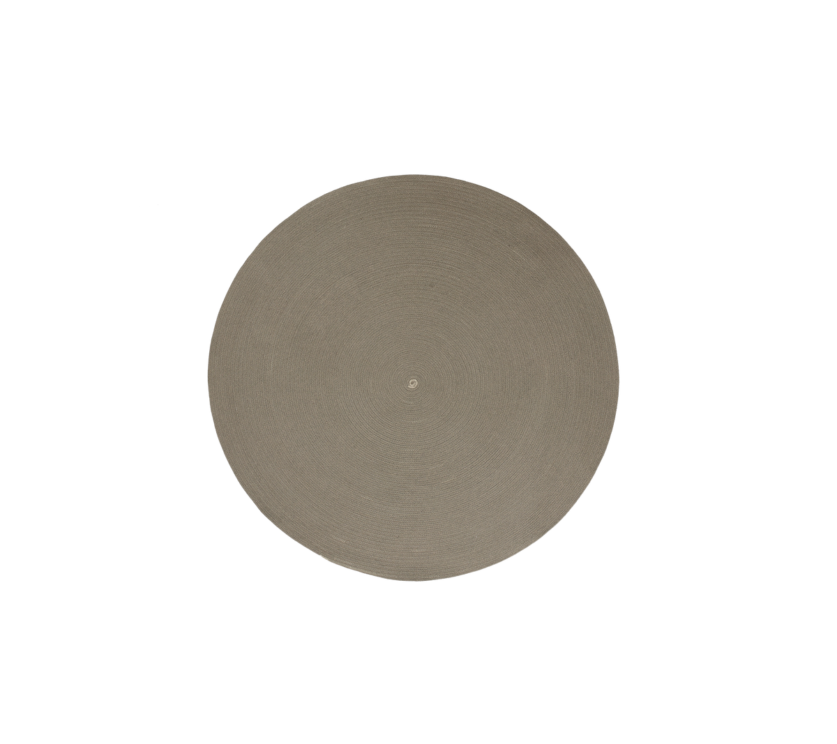 Taupe Circle buitenkleed met een eenvoudig en elegant plat geweven ontwerp met een spiraalmuster, gemaakt van Cane-line Soft Rope.