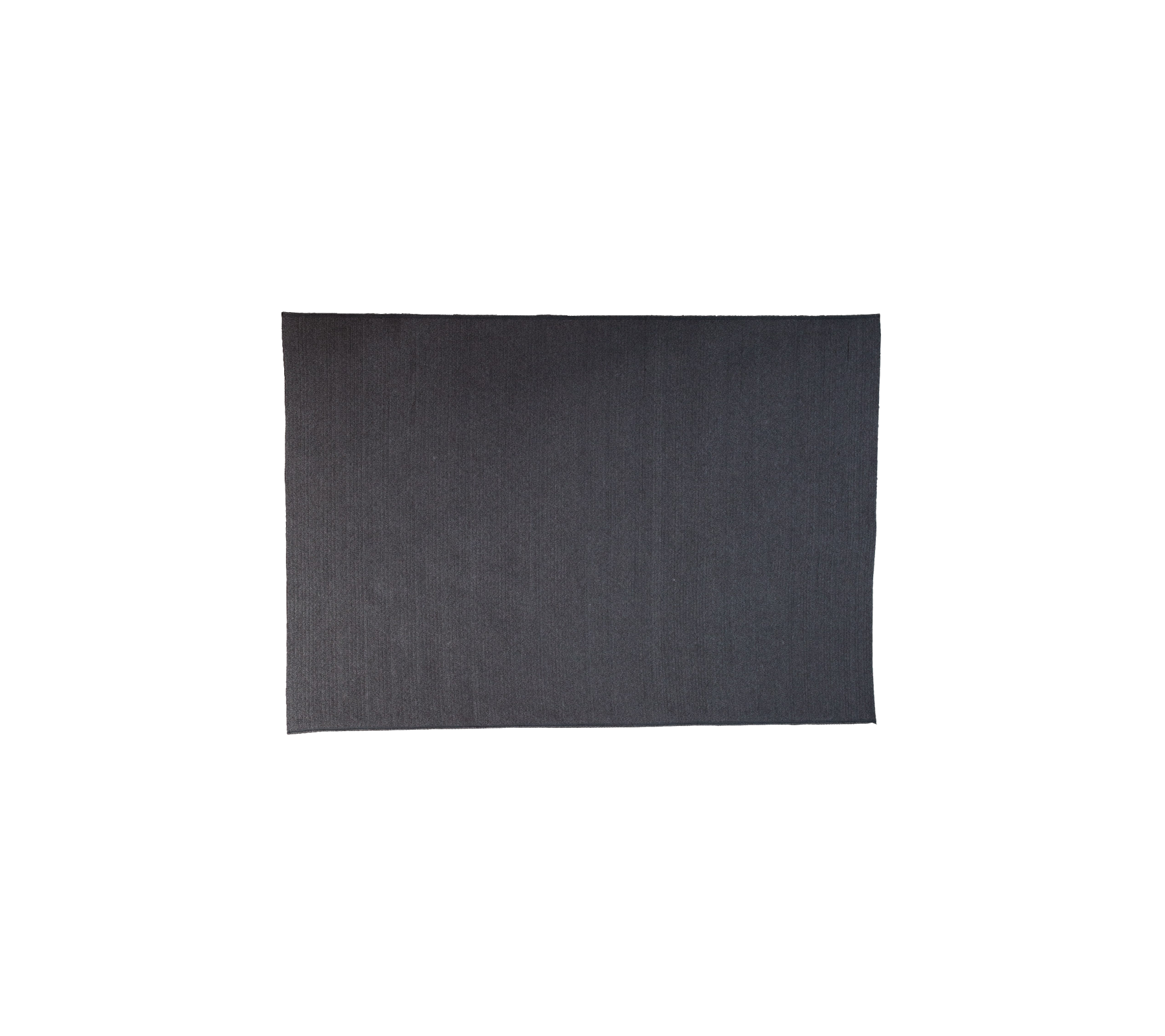 Donkergrijze, ronde buitentapijt genaamd Circle met een eenvoudig en elegant plat weefontwerp, met een afmeting van 240 x 170 cm.