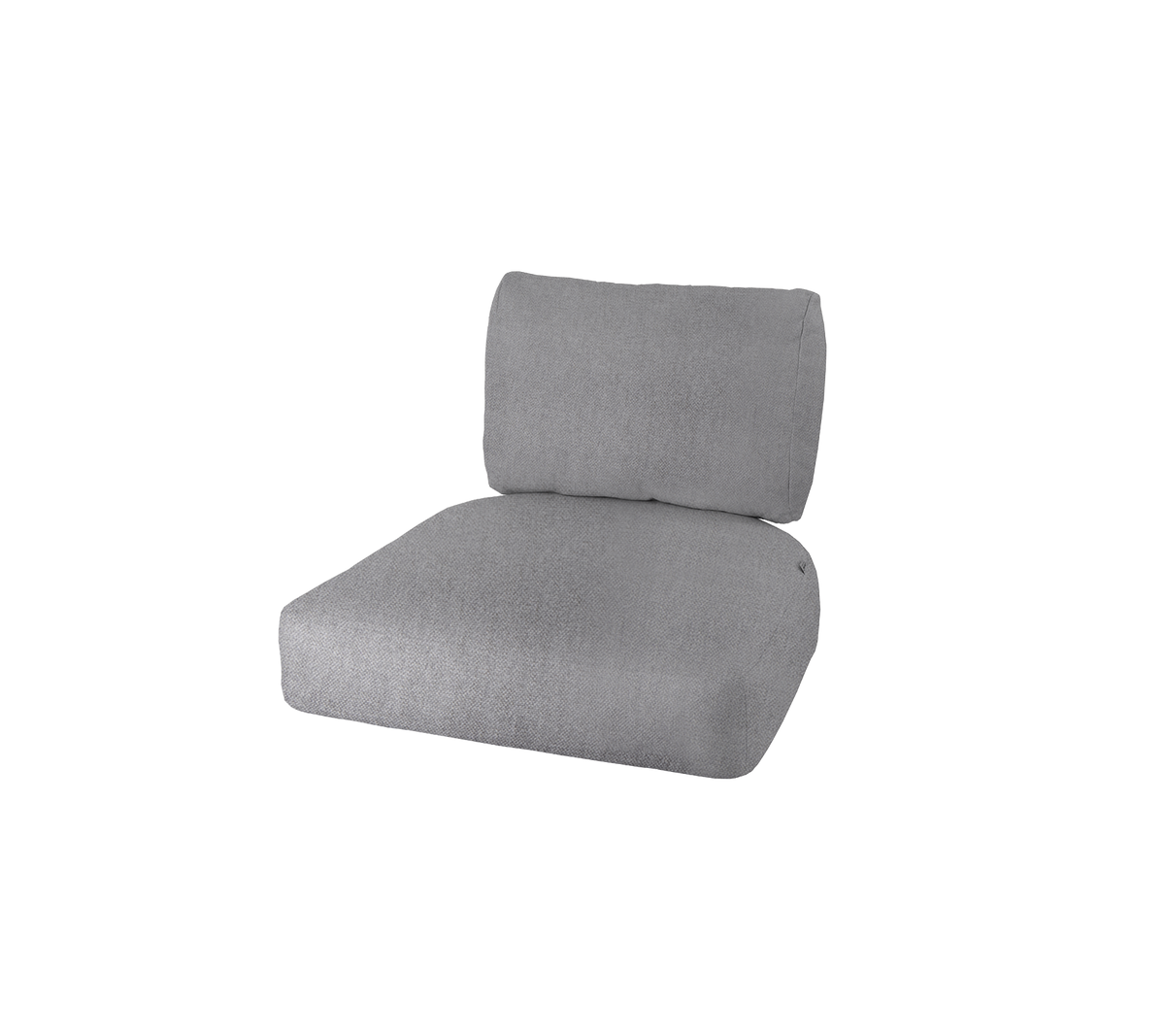 Grijze gestoffeerde kussen met een dikke zitting en een ondersteunende rugleuning, geschikt voor comfortabele zitarrangementen.
