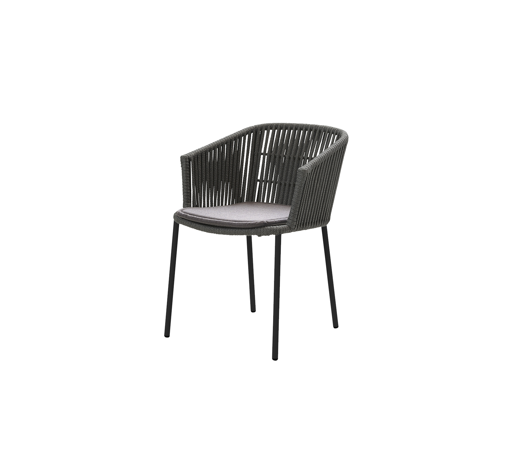 Stijlvolle stoel met een geweven ontwerp, voorzien van een comfortabele kussen en slanke poten, perfect voor casual zitten.