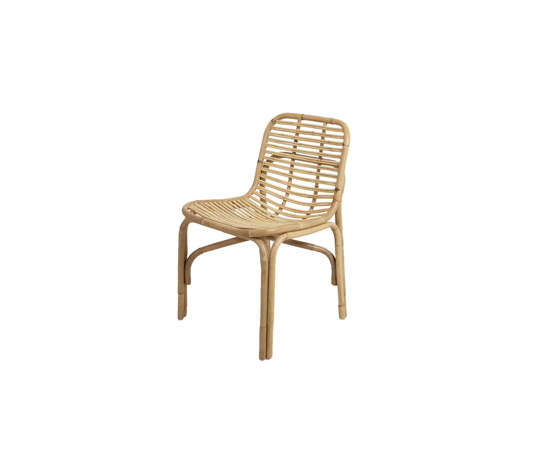 Natuurlijk geweven stoel met een minimalistisch ontwerp, met een gebogen rugleuning en stevige benen, perfect voor veelzijdig zitten.