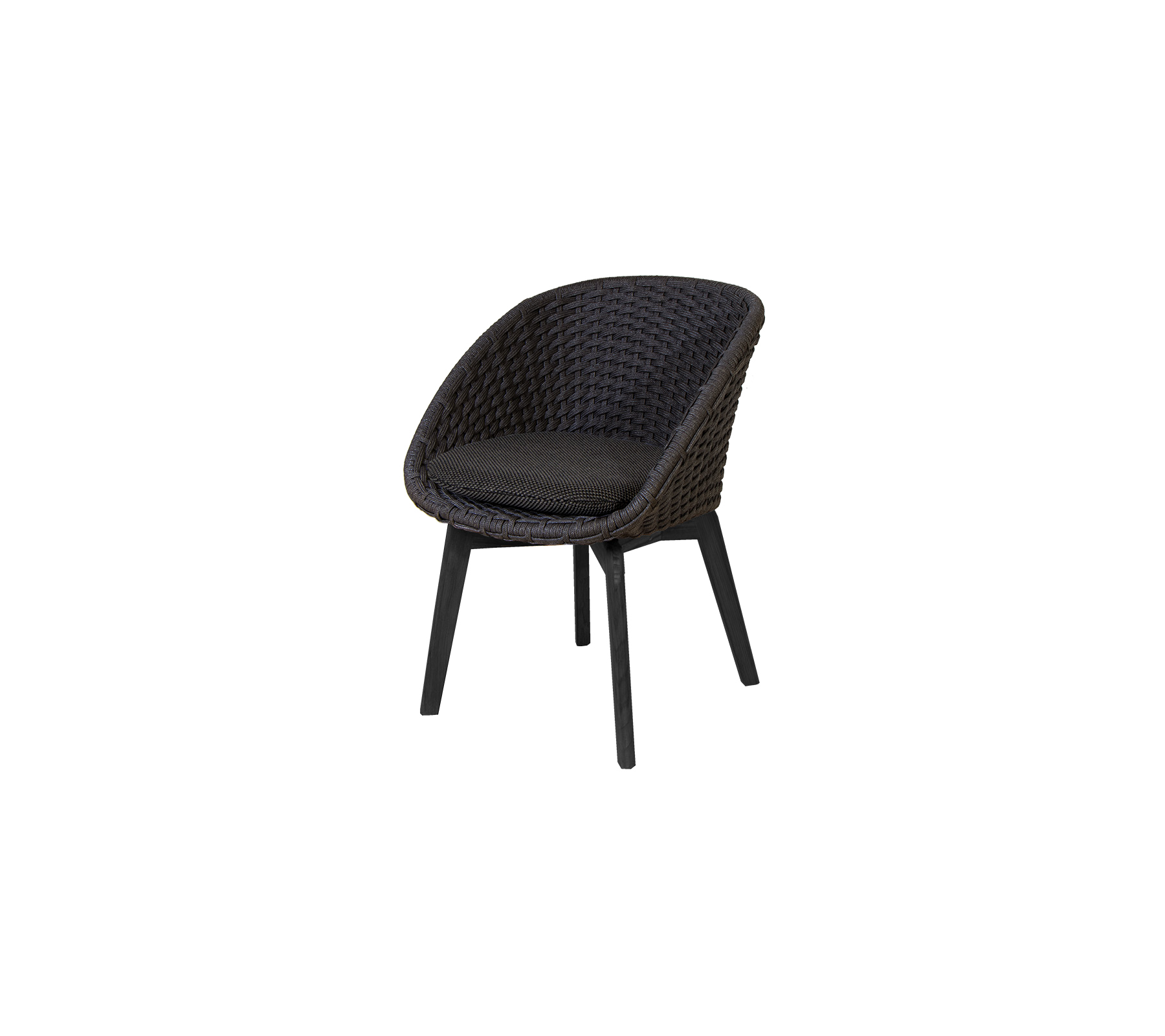 Stijlvolle gevlochten stoel met een comfortabele zitting, met een slank ontwerp en stevige benen in een donkere afwerking. Perfect voor moderne ruimtes.