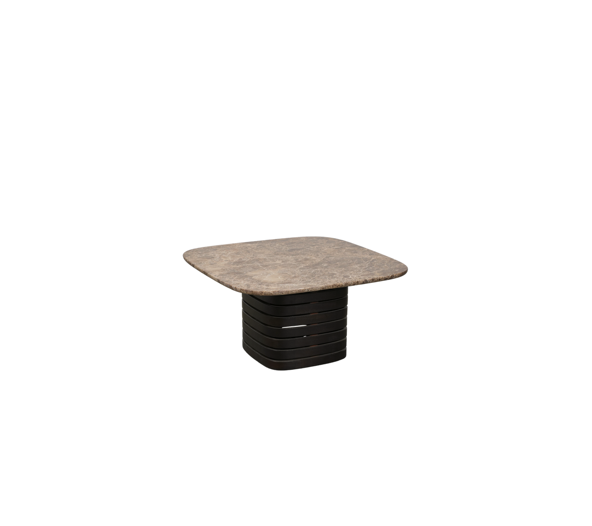 Donkerbruin tafel met een Emperador-blad in een eenvoudig ontwerp.