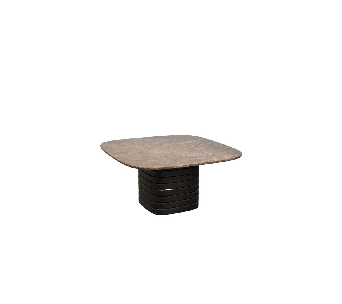Contemporary donkerbruin tafel met uniek ontwerp.