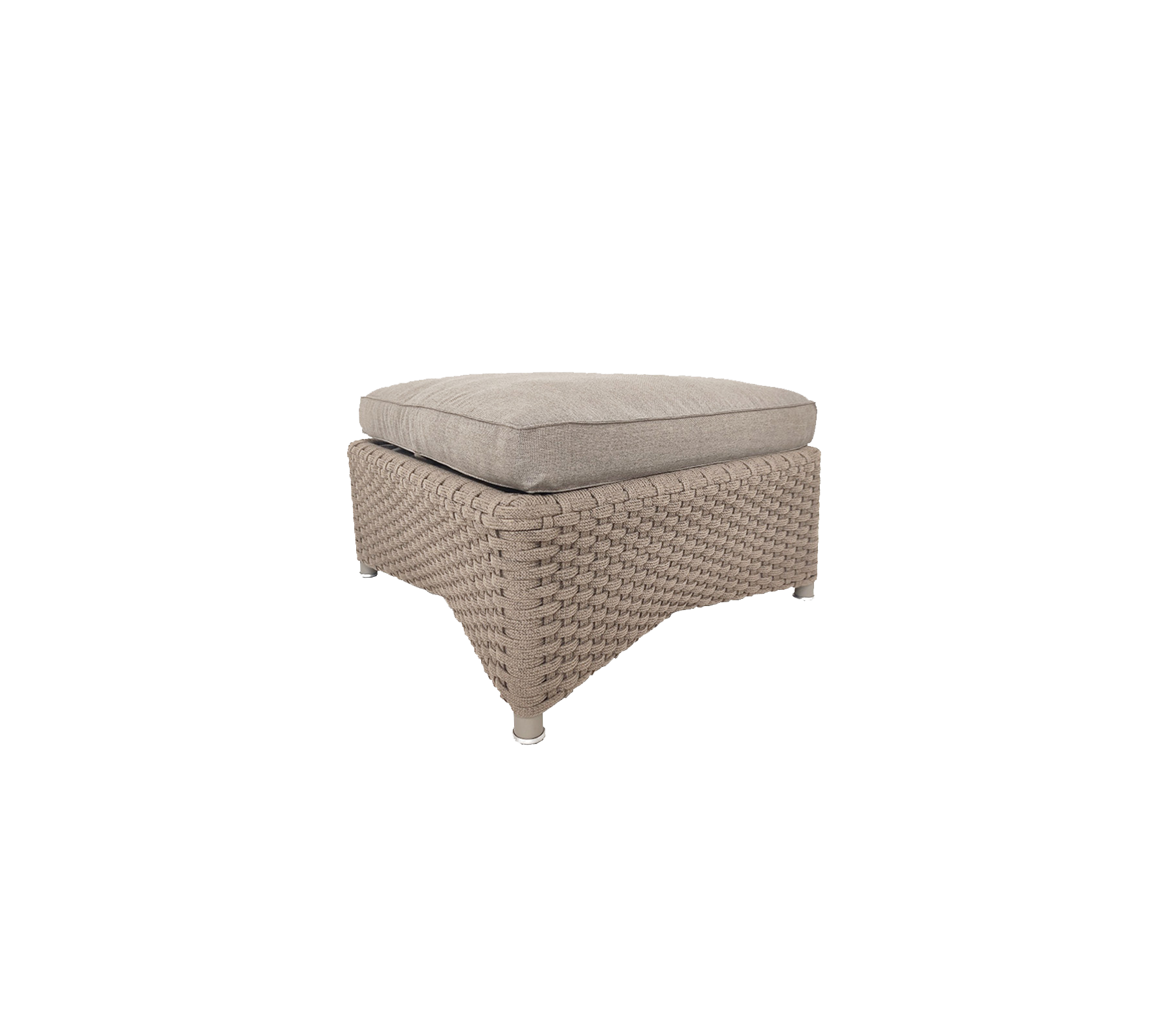 Licht beige geweven ottoman met een gewatteerde bovenkant, met een gestructureerd ontwerp en een stevige basis voor extra comfort en stijl.