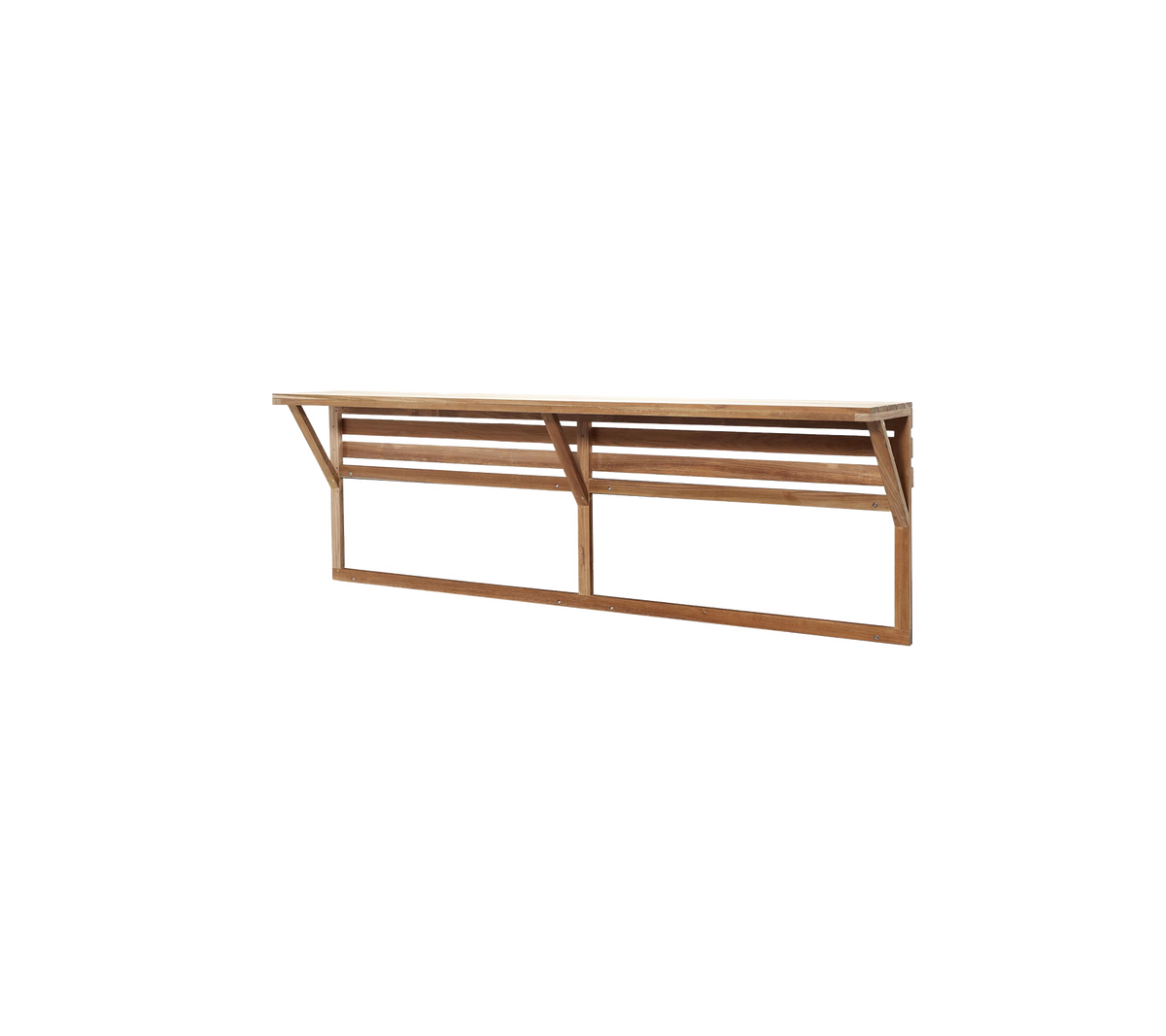 Een slank houten plank met lattenontwerp, voorzien van stevige zijsteunen voor extra stabiliteit, ideaal voor verschillende toepassingen.