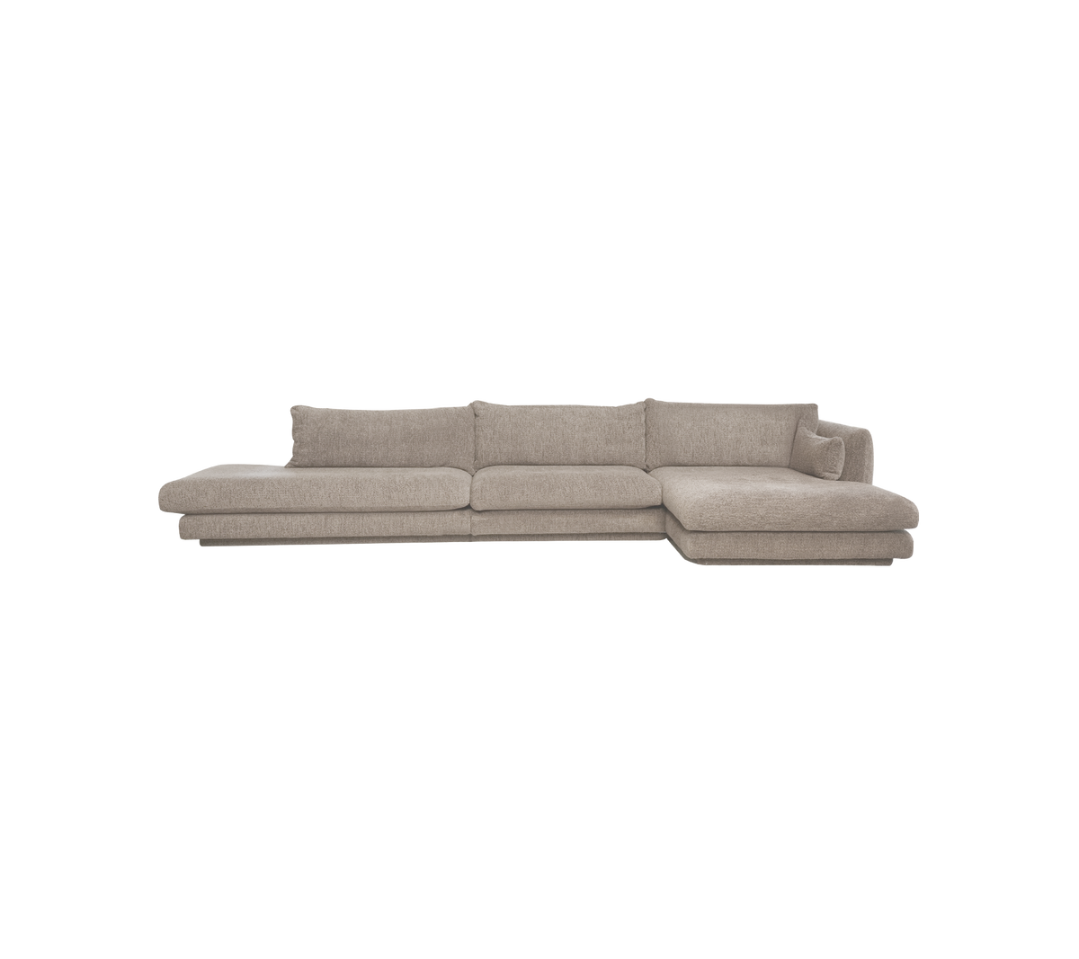 Moderne beige hoekbank met een ruim ontwerp.