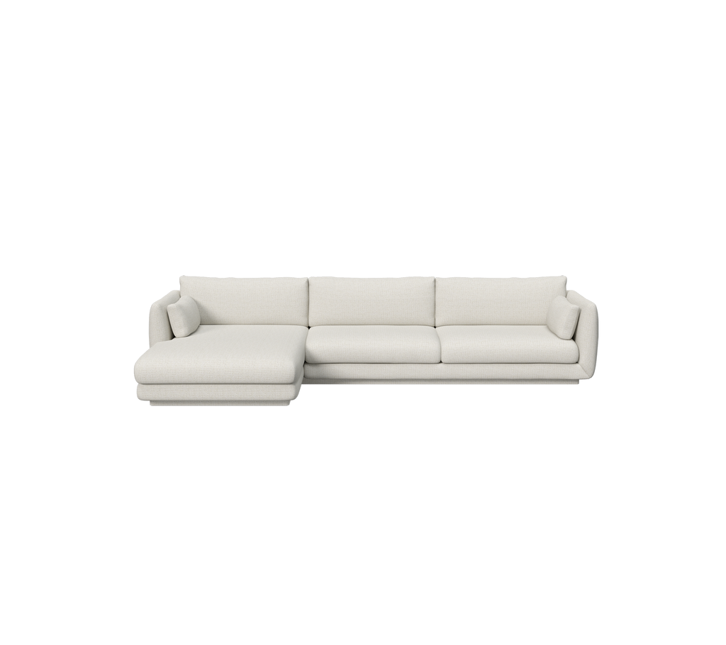 Moderne zandkleurige secti sofa met een strak ontwerp.