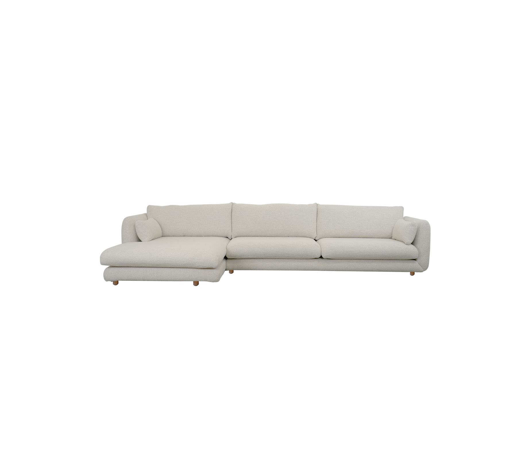 Moderne zandkleurige bank met schone lijnen in een minimalistisch ontwerp.