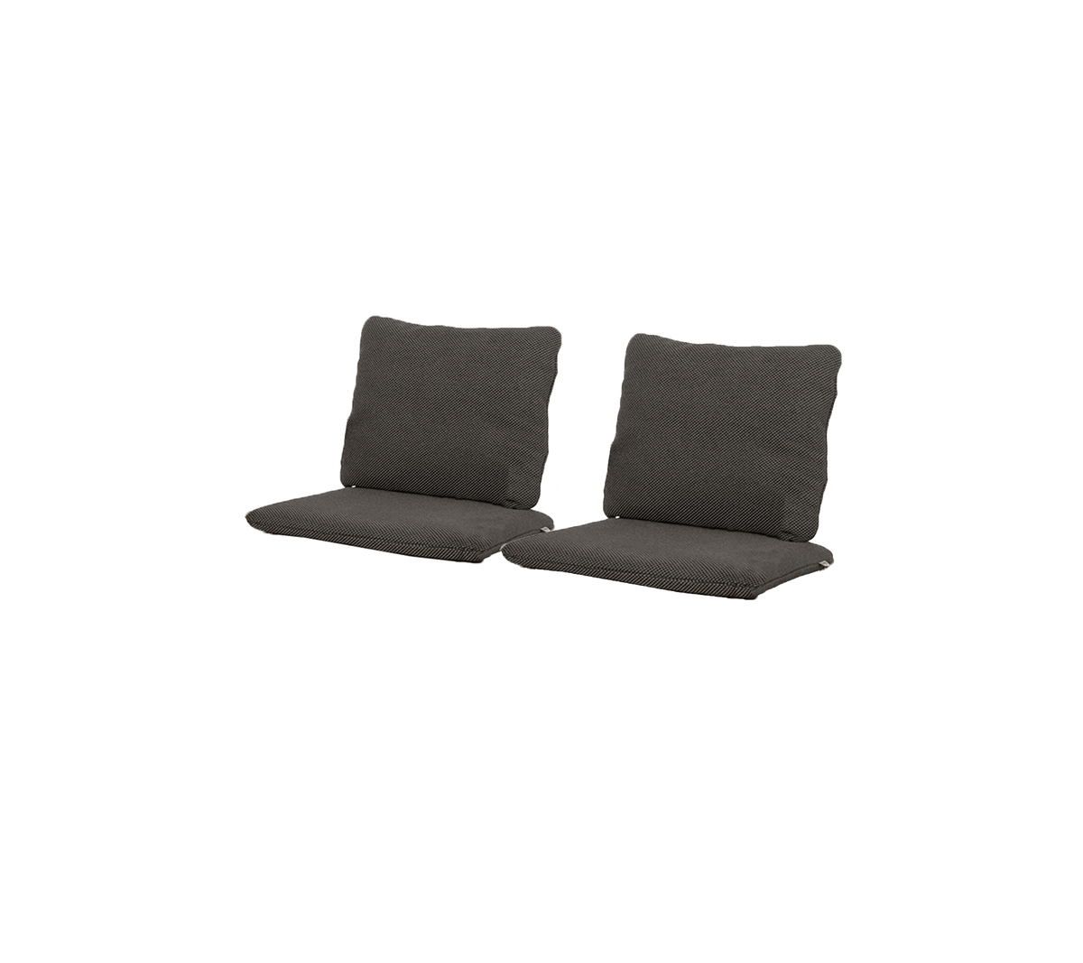 Twee donkergrijze kussens ontworpen voor het zitten, met zachte ruggen en zitgedeeltes voor comfort. Ideaal voor het verbeteren van ontspanning.