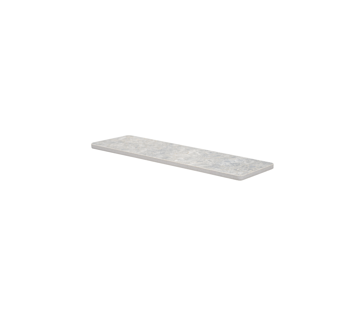 Een slanke, rechthoekige aanrechtplaat met een glad oppervlak in een lichte grijstint, ideaal voor verschillende toepassingen.