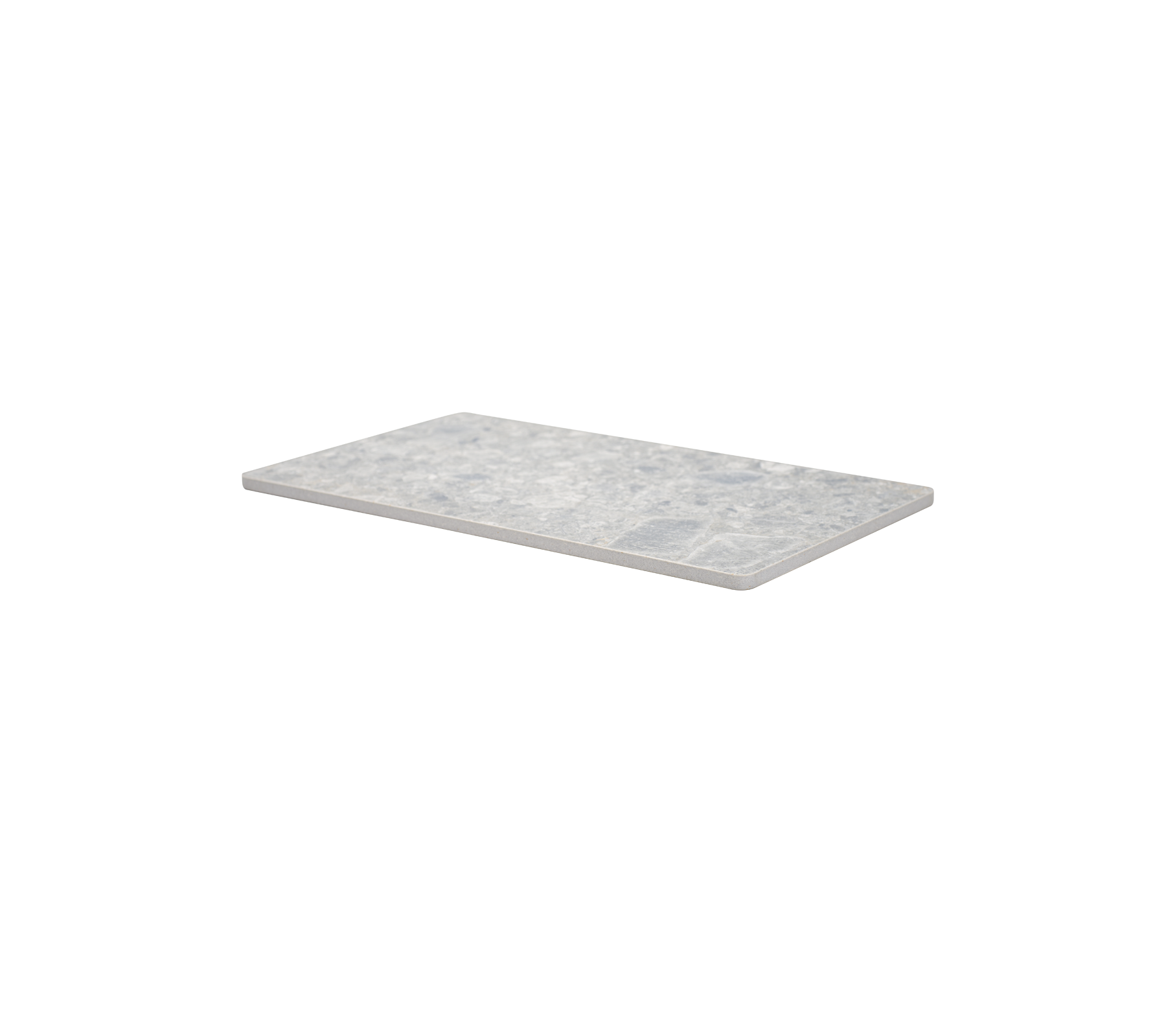 Een slanke, rechthoekige werkblad met een glad, gestructureerd oppervlak in lichte grijstinten, ideaal voor gebruik in de keuken of badkamer.