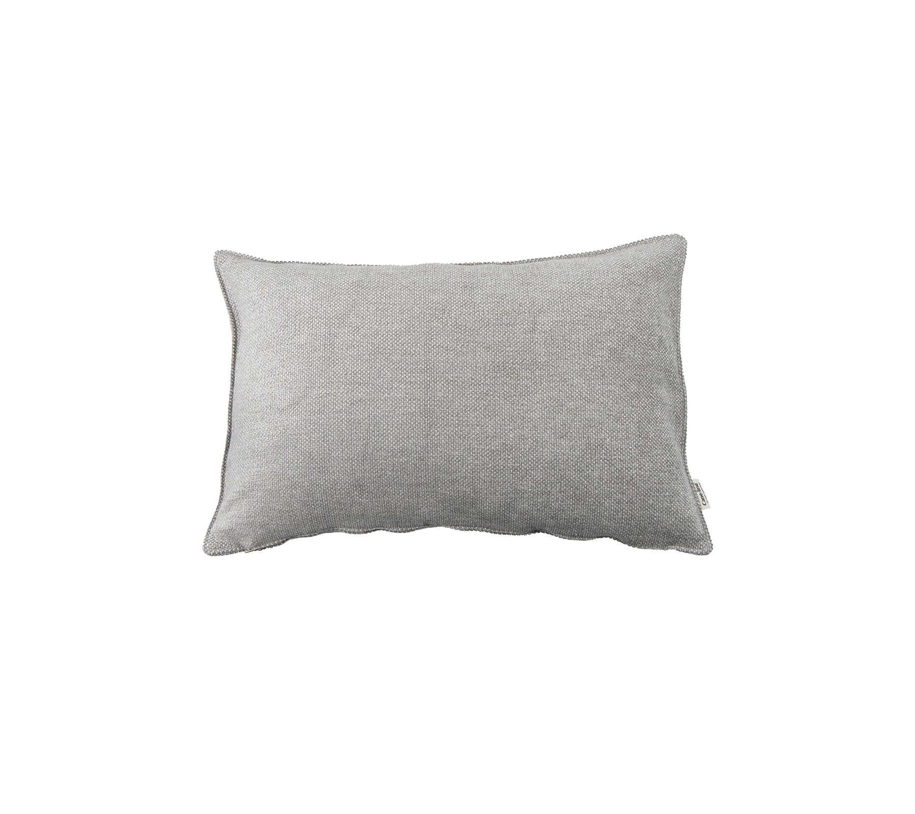 Grijze rechthoekige kussen met een gestructureerd stoffen oppervlak, ontworpen voor decoratief of comfortabel gebruik.