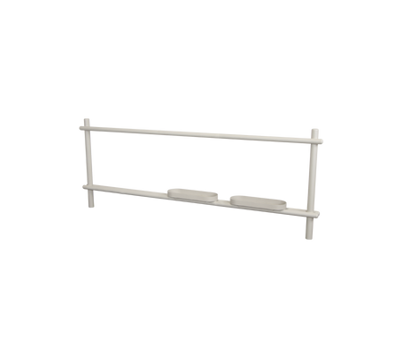 Een eenvoudig, rechthoekig rek met twee horizontale planken en een lichtgewicht frame, ontworpen voor efficiënte opslag of presentatie.